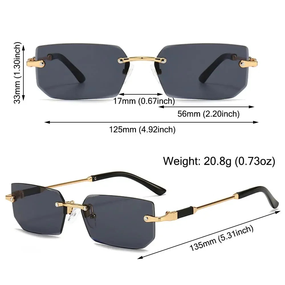 Rimless Sunglasses Rectangle Fashion Popular Women Men Shades Small Square Sun Glasses for Female Male Summer Traveling Oculos
