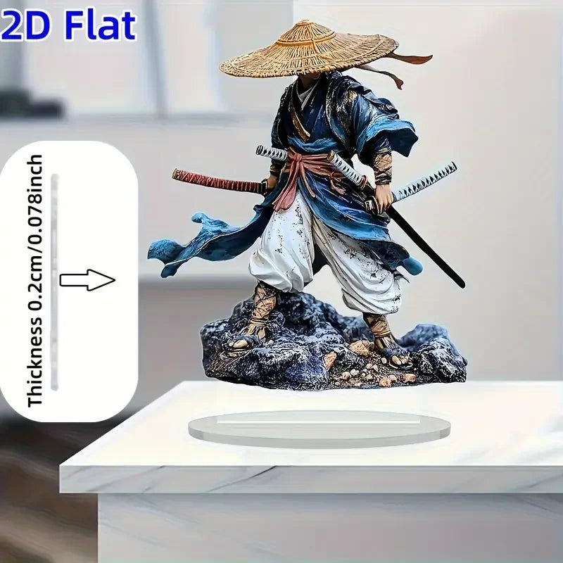 1pcs2D Flat Warrior Acrylic Statue - Traditional Warrior Art Double Sword Decoration, Home Decoration, Office Desk Decoration,
