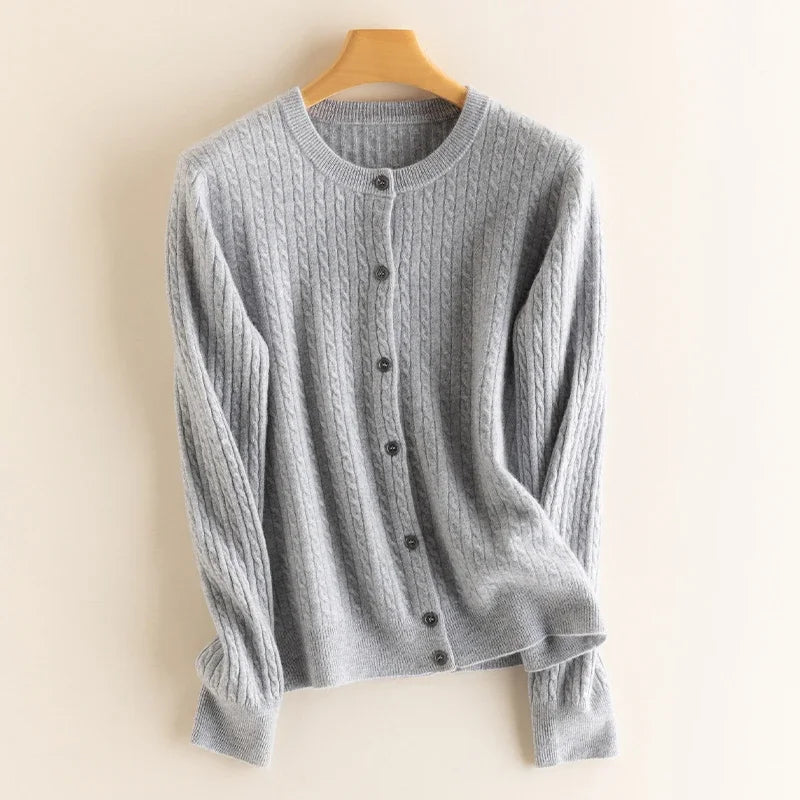 2025 Autumn Winter O Neck Cardigan Women Sweater New Casual Versatile Tops Solid Long Sleeve Single Breasted Cable Knit Sweater