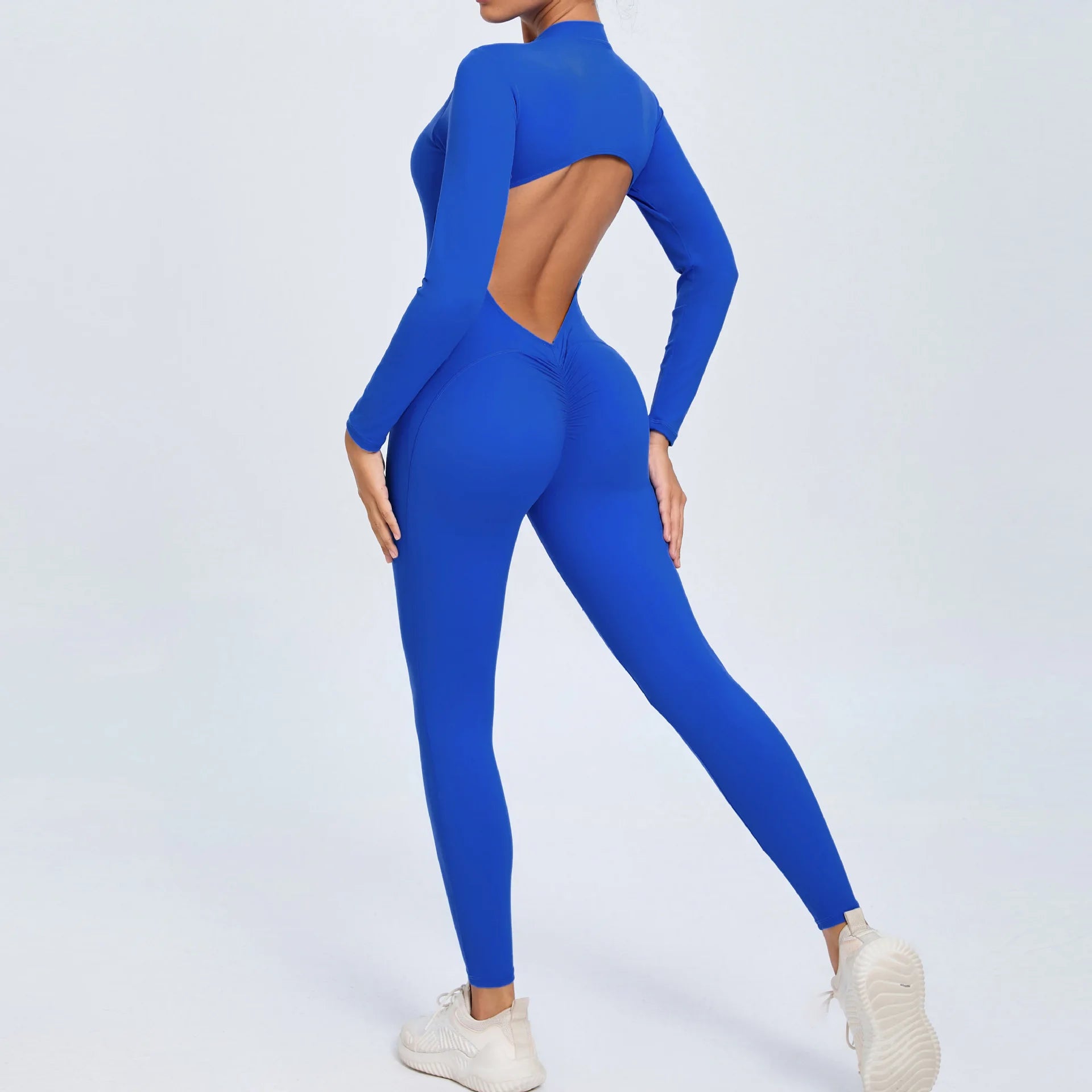 Hearuisavy V Back Sports Jumpsuit Yoga Clothes Rompers Women Long Sleeveles Workout Bodysuits Backless One-piece Suit Female