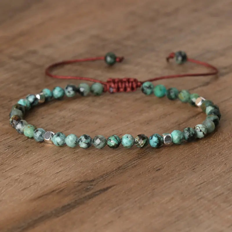 1 PC Bohemian 4mm Natural Stone African Turquoise Bracelet Adjustable Healing Crystal Charm Bracelets for Women Jewelry