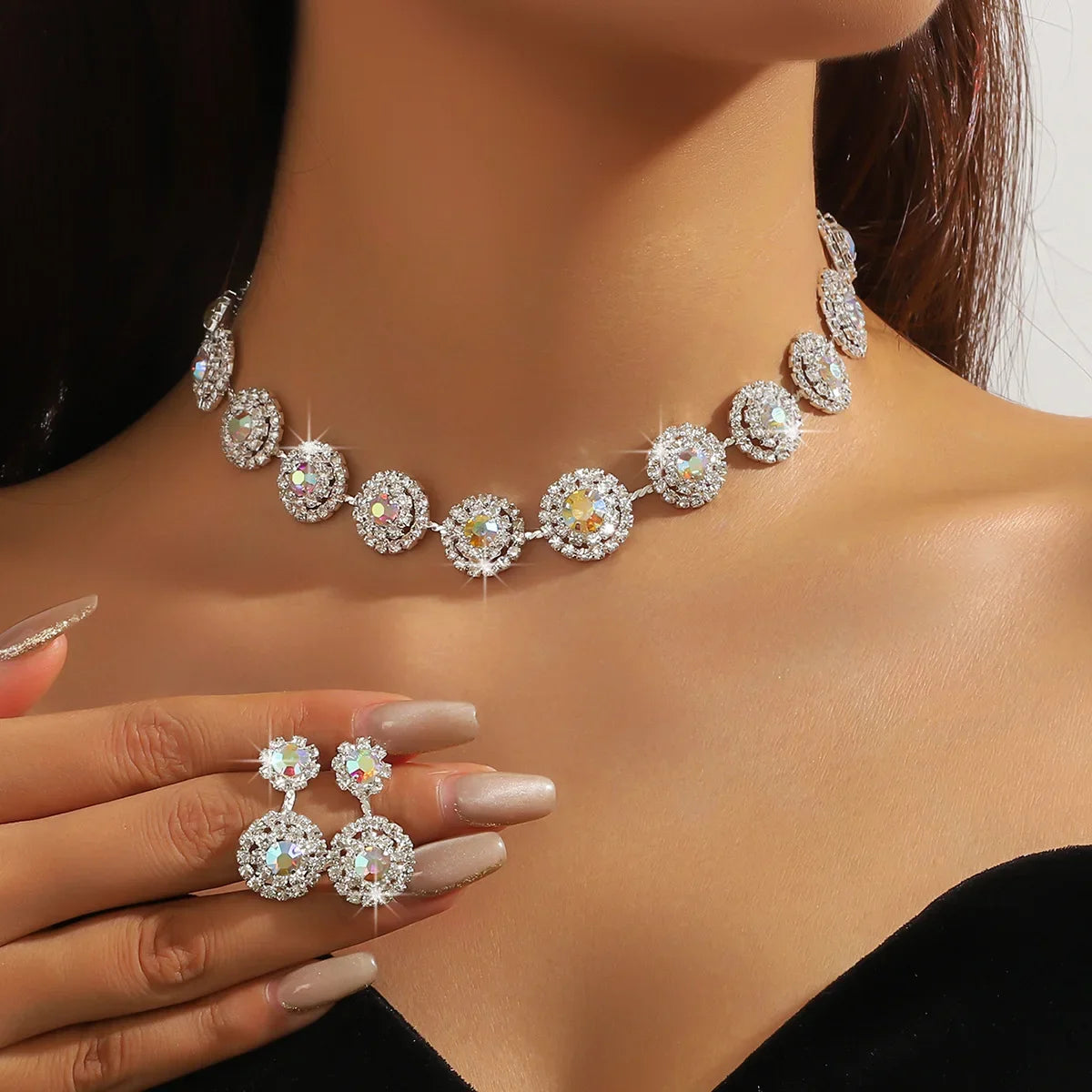 Elegant Rhinestone Jewelry Set Necklace & Dangle Earrings for Party Daily Clothing DecorTrendy All-match & Exquisite Jewelry