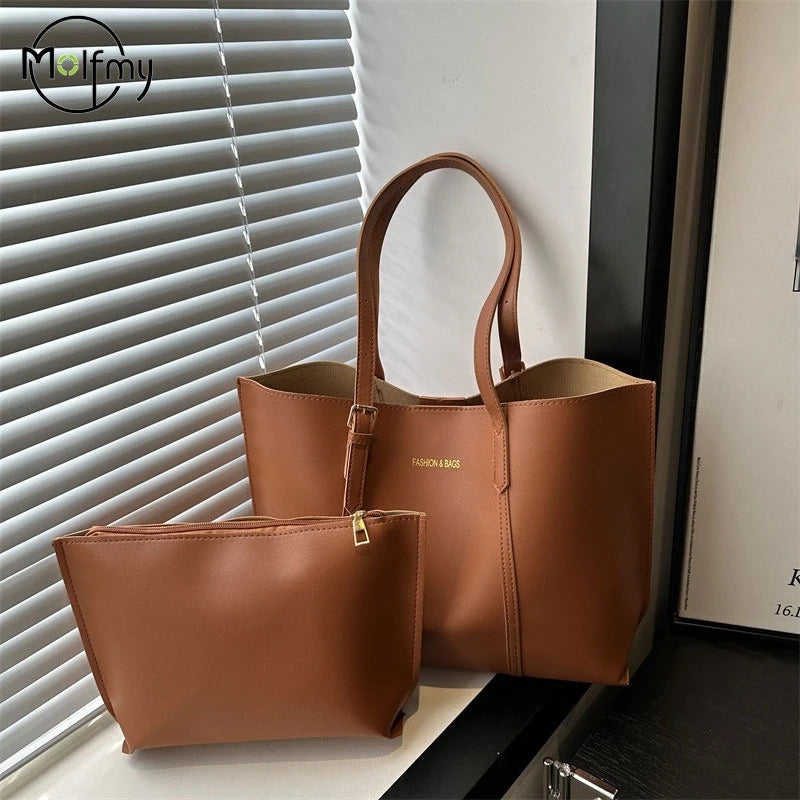 Women's Bag Large Capacity Soft Leather Tote Bags Casual Versatile Single Shoulder Handbag Mommy Handbags 2025 Autumn and Winter