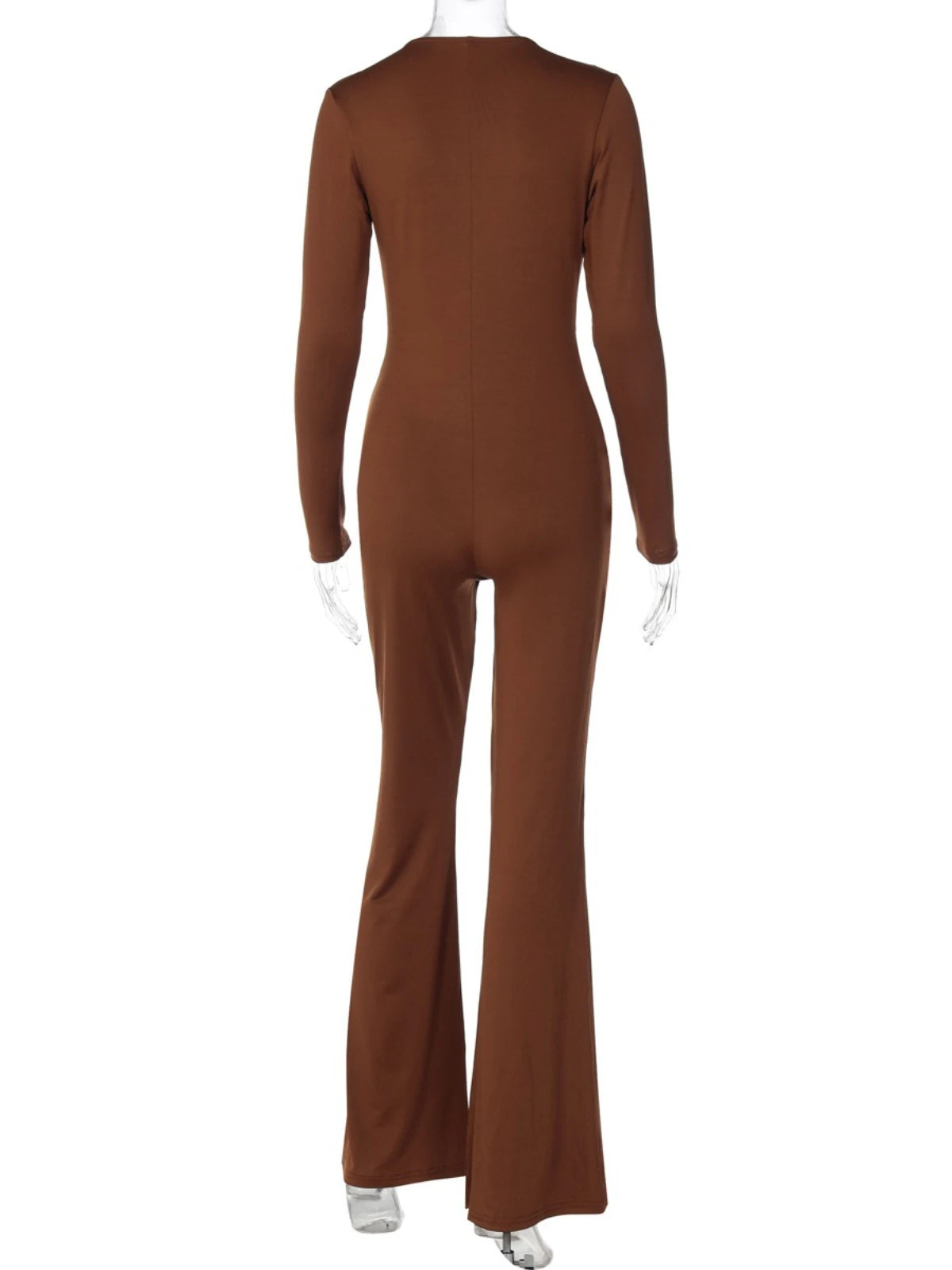SsTss Solid Sexy Deep V Neck Long Sleeve Jumpsuits for Women 2025 Autumn Fashion Cross Ruched Slim Bodycon Flare Pants Rompers