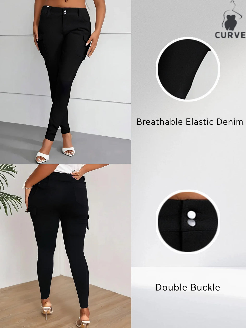 Plus-Size Women's Black Stretch Skinny Jeans - Soft & Comfortable Fabric, Perfect for Daily Casual Wear