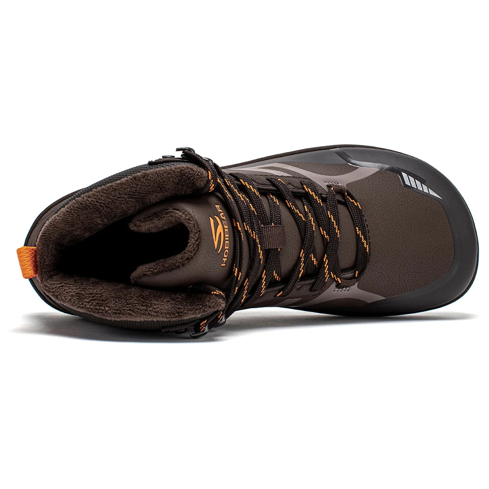 HOBIBEAR Barefoot Faux Fur Lined Ankle Boots Unisex Wide Toe Box Mid-Top Sneakers Outdoor Non-Slip Running Shoes