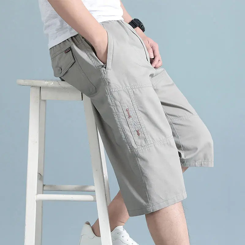 2025 New Summer new workwear shorts for men, thin, loose, pure cotton casual cropped pants, solid color series for menr men