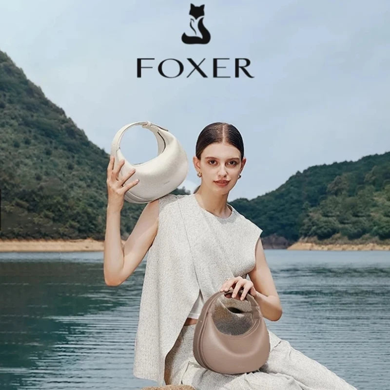 FOXER Brand PU Leather Women's Shoulder Bag 2025 Fashion Lady Crescent Luxury Design Half-moon Handbag Crossbody Bag Girl Gift