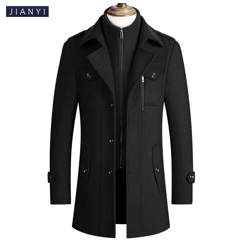 2025 new winter men's woolen coat, men's brand jacket, middle-aged double-shoulder long woolen windbreaker coat in European size