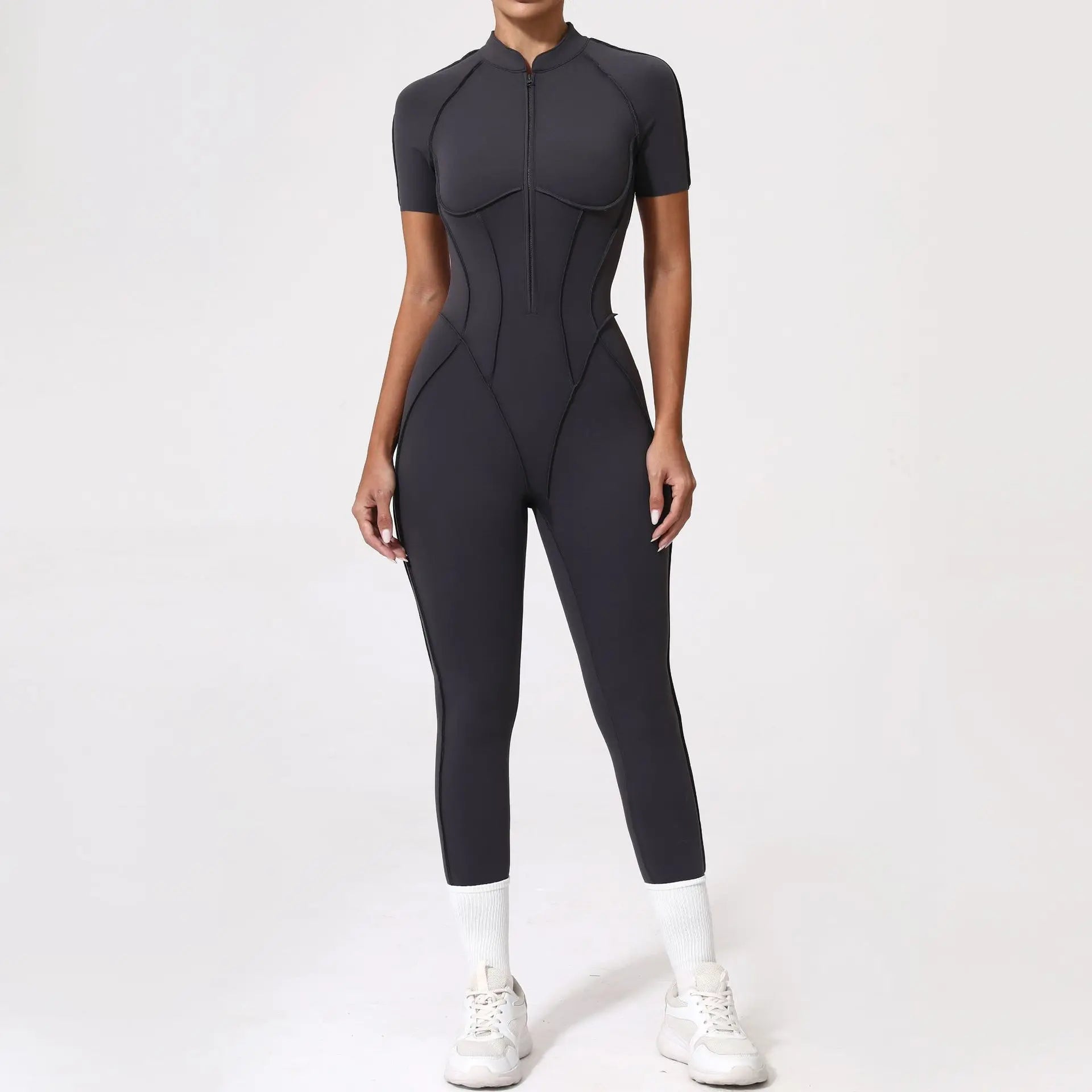Women's Sports Jumpsuit Yoga Fitness Set with zipper & chest cushion Bare Back High elasticity soft fabric Gym workout bodysuit