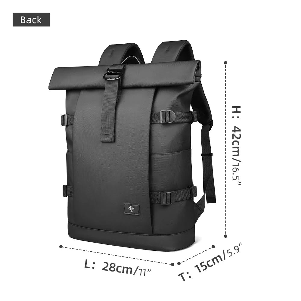 HK Waterproof Roll-Top Backpack for Men Large Capacity Expandable 17 Inch Laptop Bag Leisure Travel Backpack Hiking Camping Bags