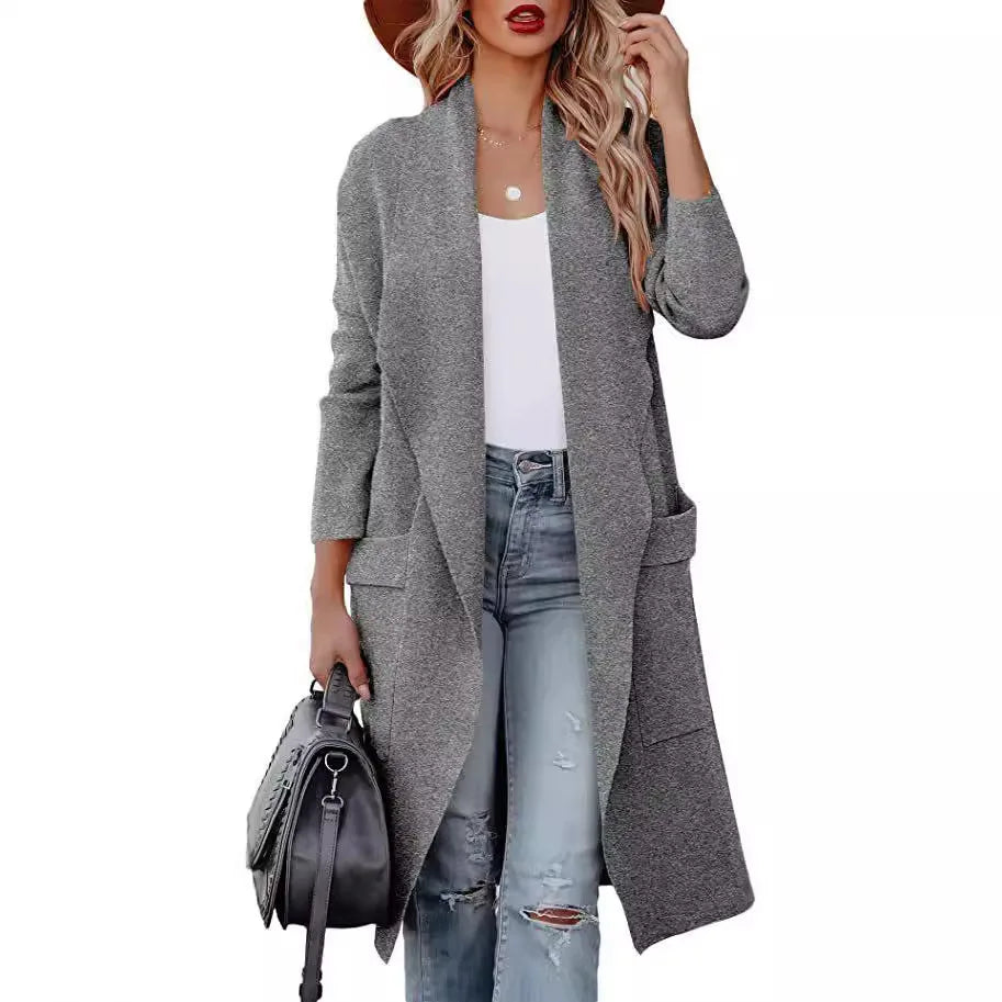 2025 New Women's Coat Long Cardigan Pocket Loose Fashion Elegant Top Simple Versatile Jacket for Female