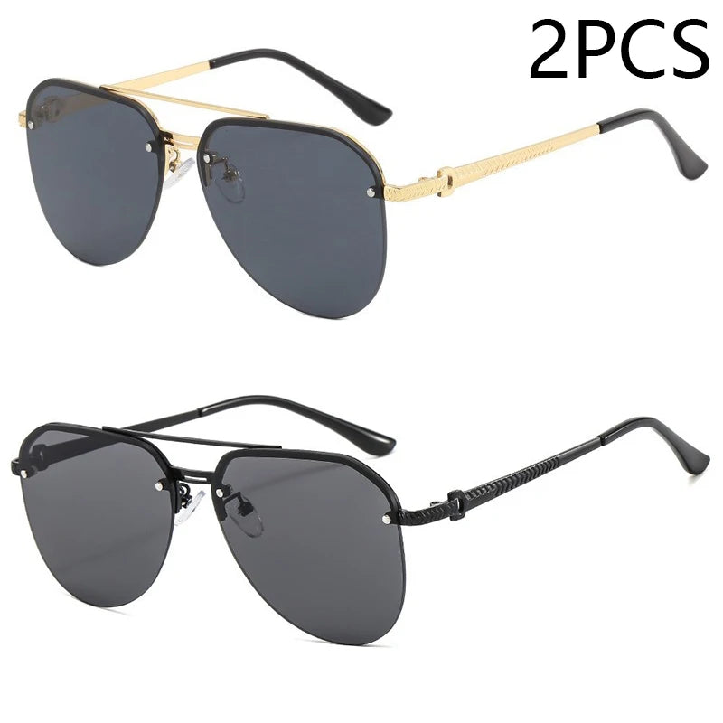 New Fashion Metal Half Frame Women's Outdoor Sunglasses Classic Double Beam Glasses