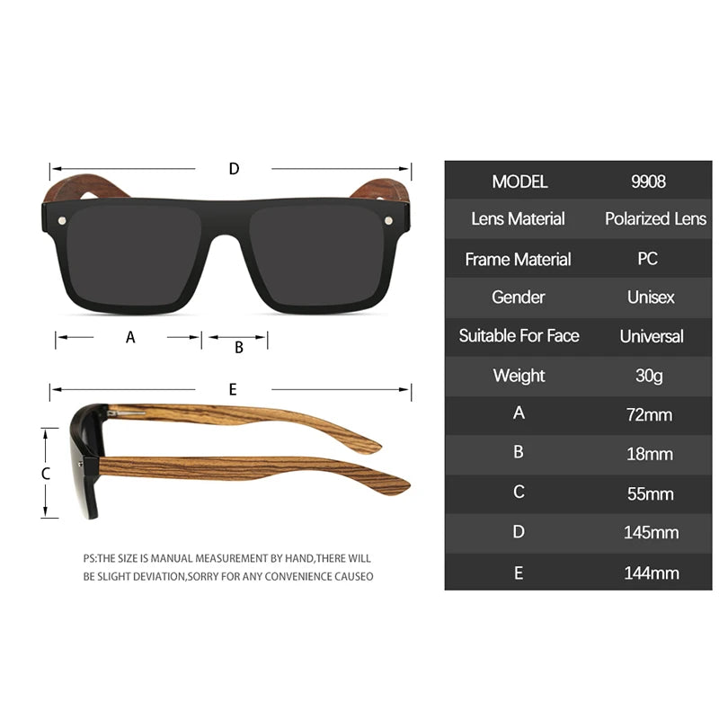 Wood Sunglasses For Men Women Polarized Sunglasses For Men Square  Anti Glare Driver Mirror Sun Glasses Women UV400