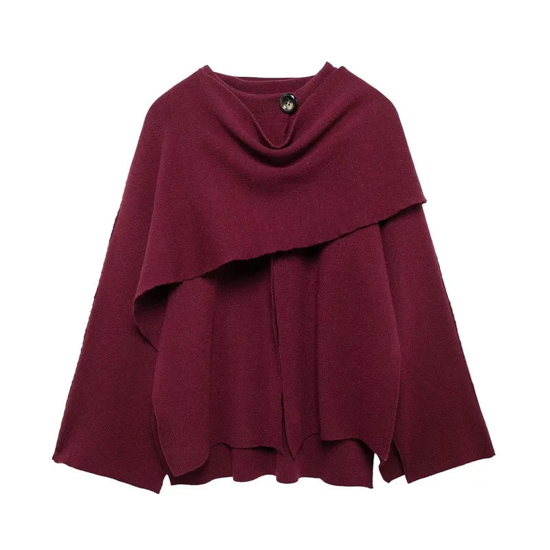 Women Fashion Scarf Decorated Woolen Jacket Casual Solid Long Sleeve Loose Warm Overcoat 2025 Autumn Winter New Lady Chic Coat