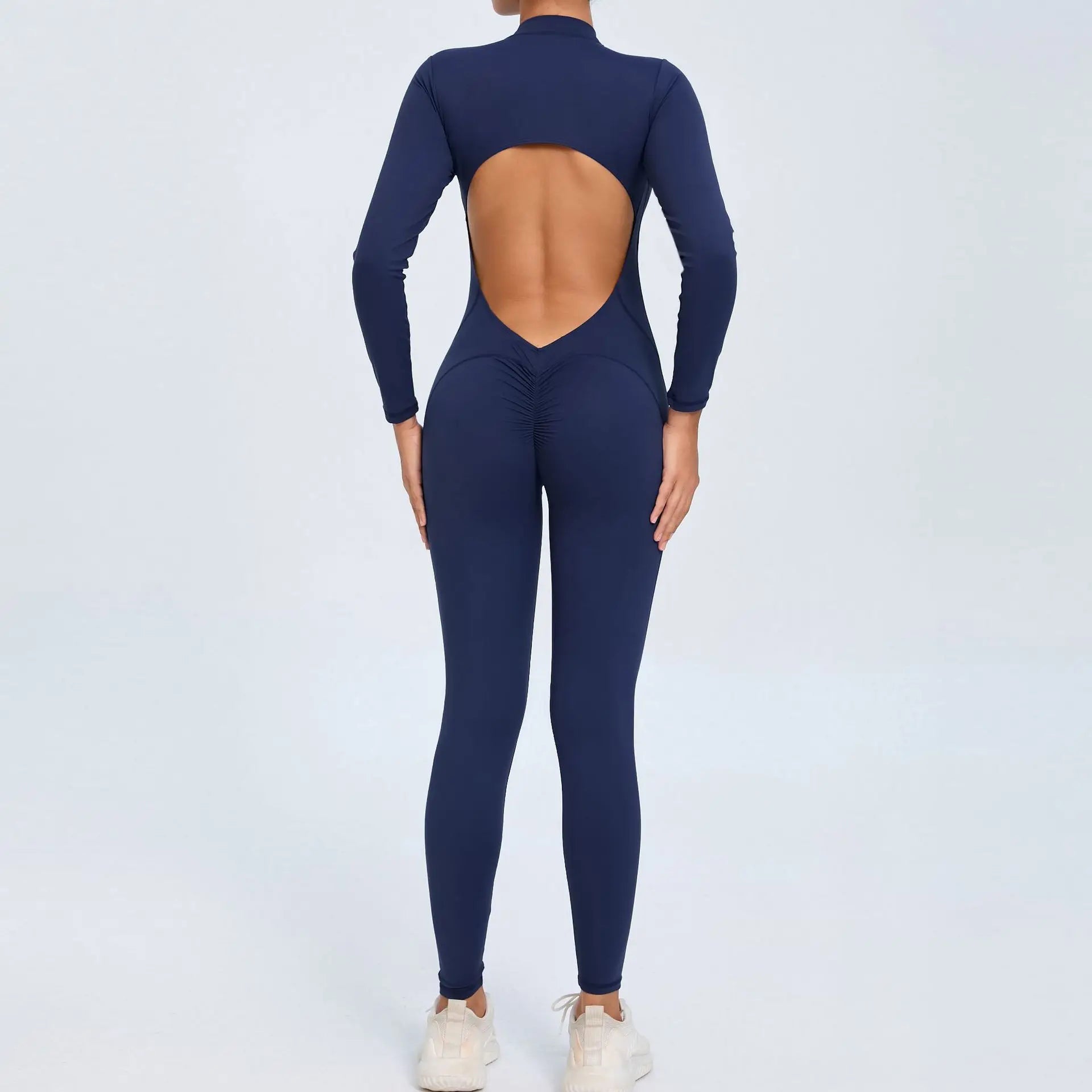 Hearuisavy V Back Sports Jumpsuit Yoga Clothes Rompers Women Long Sleeveles Workout Bodysuits Backless One-piece Suit Female