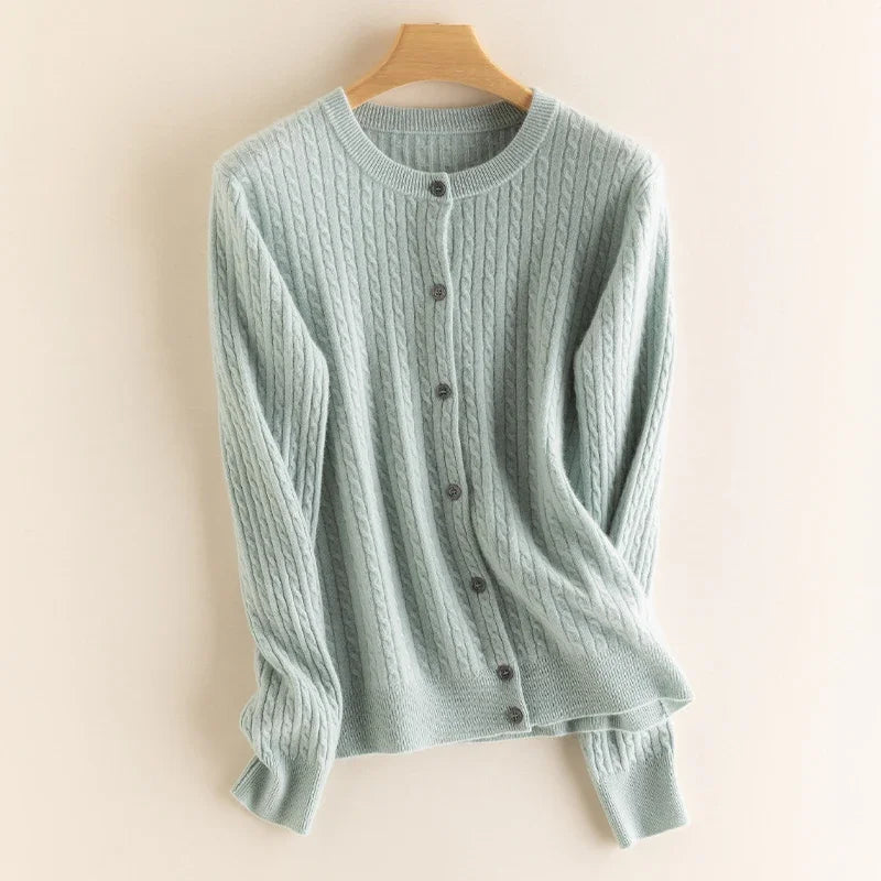 2025 Autumn Winter O Neck Cardigan Women Sweater New Casual Versatile Tops Solid Long Sleeve Single Breasted Cable Knit Sweater
