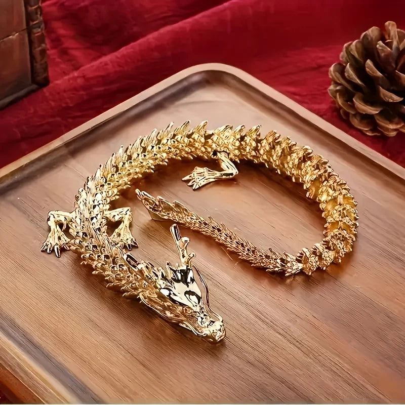 Majestic 3D alloy golden dragon statue with movable limbs - home desktop decoration, symbol of power and good luck