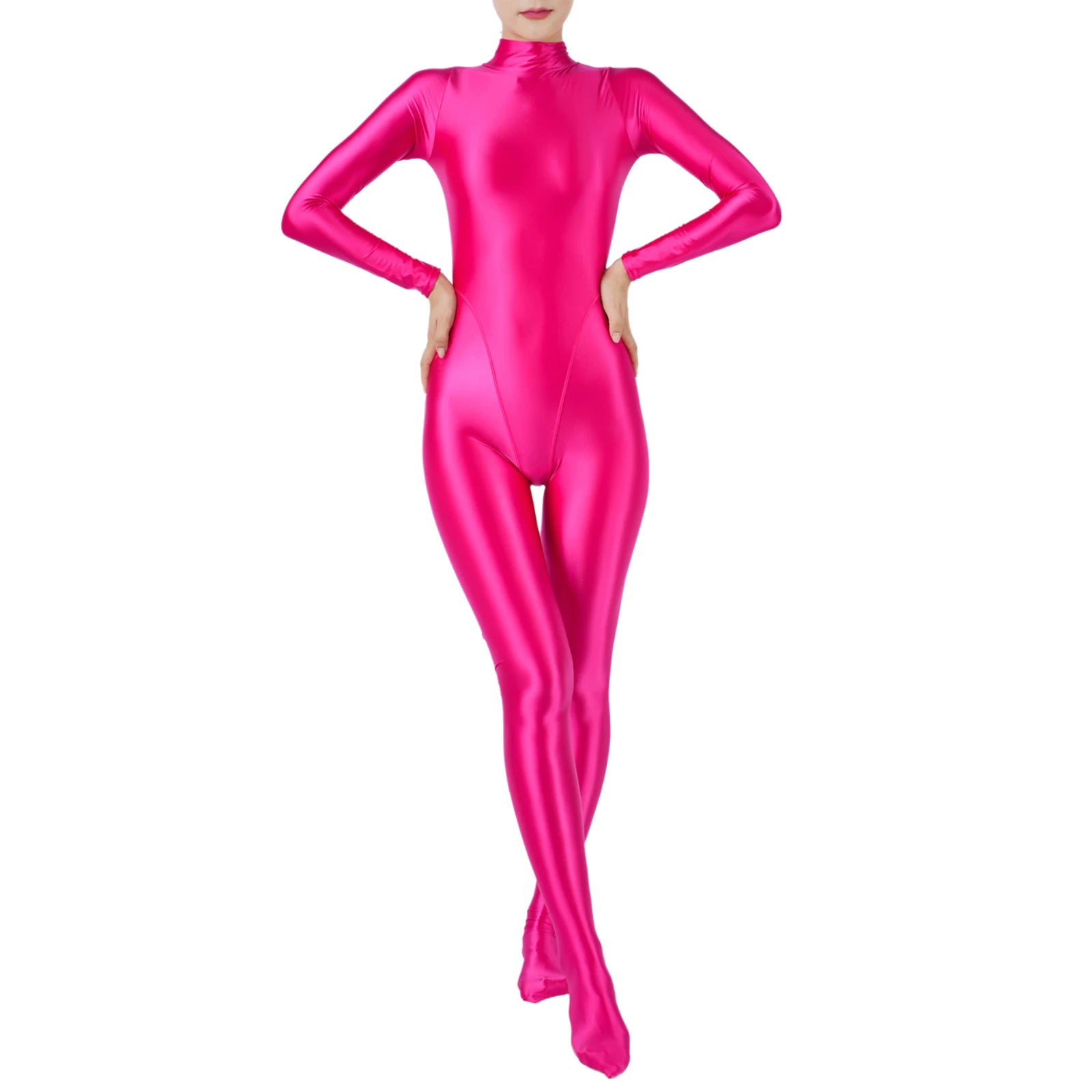 Women Glossy Jumpsuit One Piece Swimsuit Long Sleeve Tights Full Body Bodysuit Workout Fitness Yoga Rash Guard Surfing Swimwear