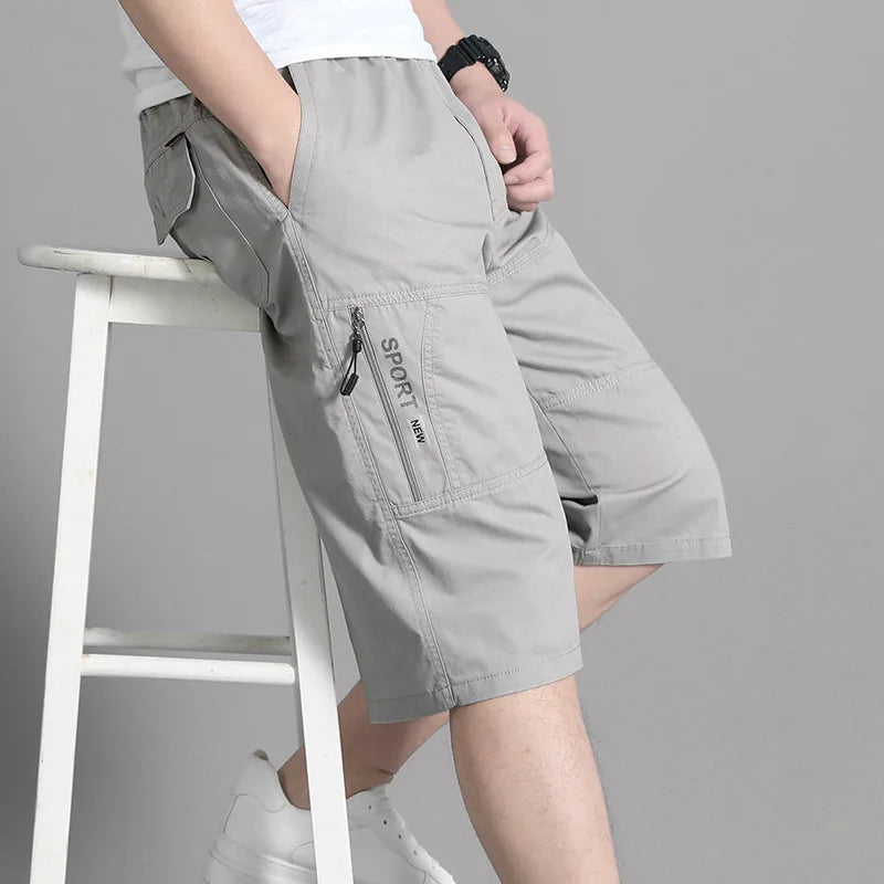 2025 New Summer new workwear shorts for men, thin, loose, pure cotton casual cropped pants, solid color series for menr men
