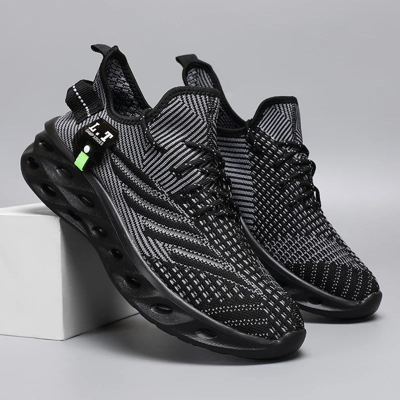 Summer Men Casual Sport Shoes Breathable Lightweight Sneakers Outdoor Mesh Black Running Shoes Athletic Jogging Tennis Walking