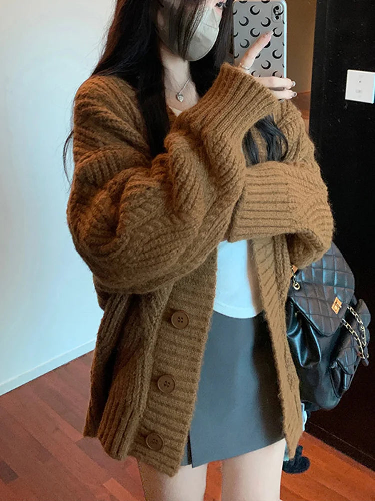 New Fashion Long Sleeve Cardigan Women Sweaters Casual Loose Single Breasted Women Sweater Coat Elegant Knitted Outwear
