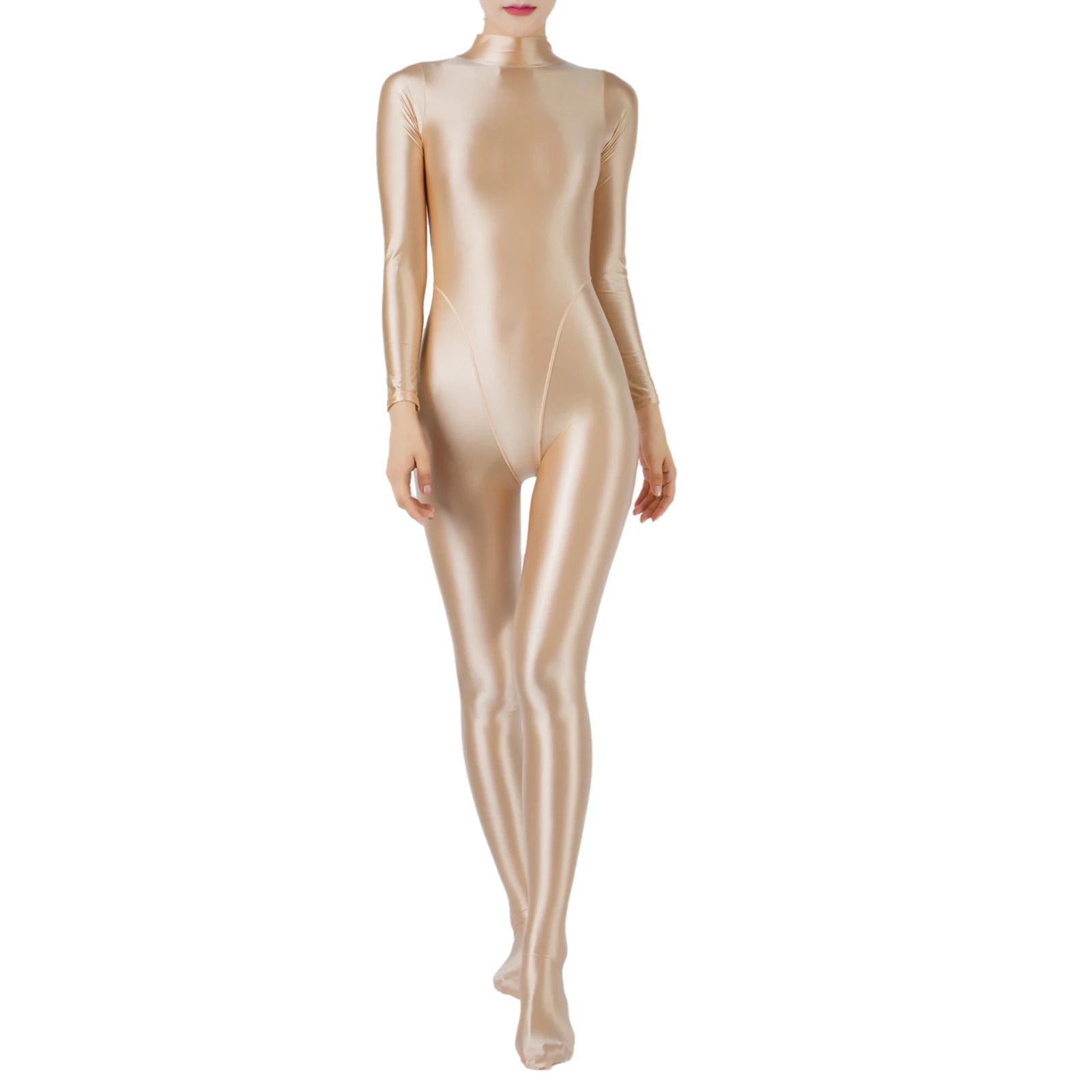 Women Glossy Jumpsuit One Piece Swimsuit Long Sleeve Tights Full Body Bodysuit Workout Fitness Yoga Rash Guard Surfing Swimwear