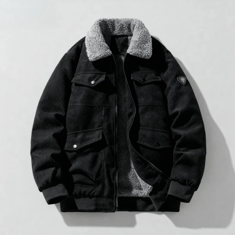 2025 Winter Collar Corduroy Jacket for Men, Casual, Comfortable, Loose, High Quality, Simple, Versatile,and Plush Jacket for Men