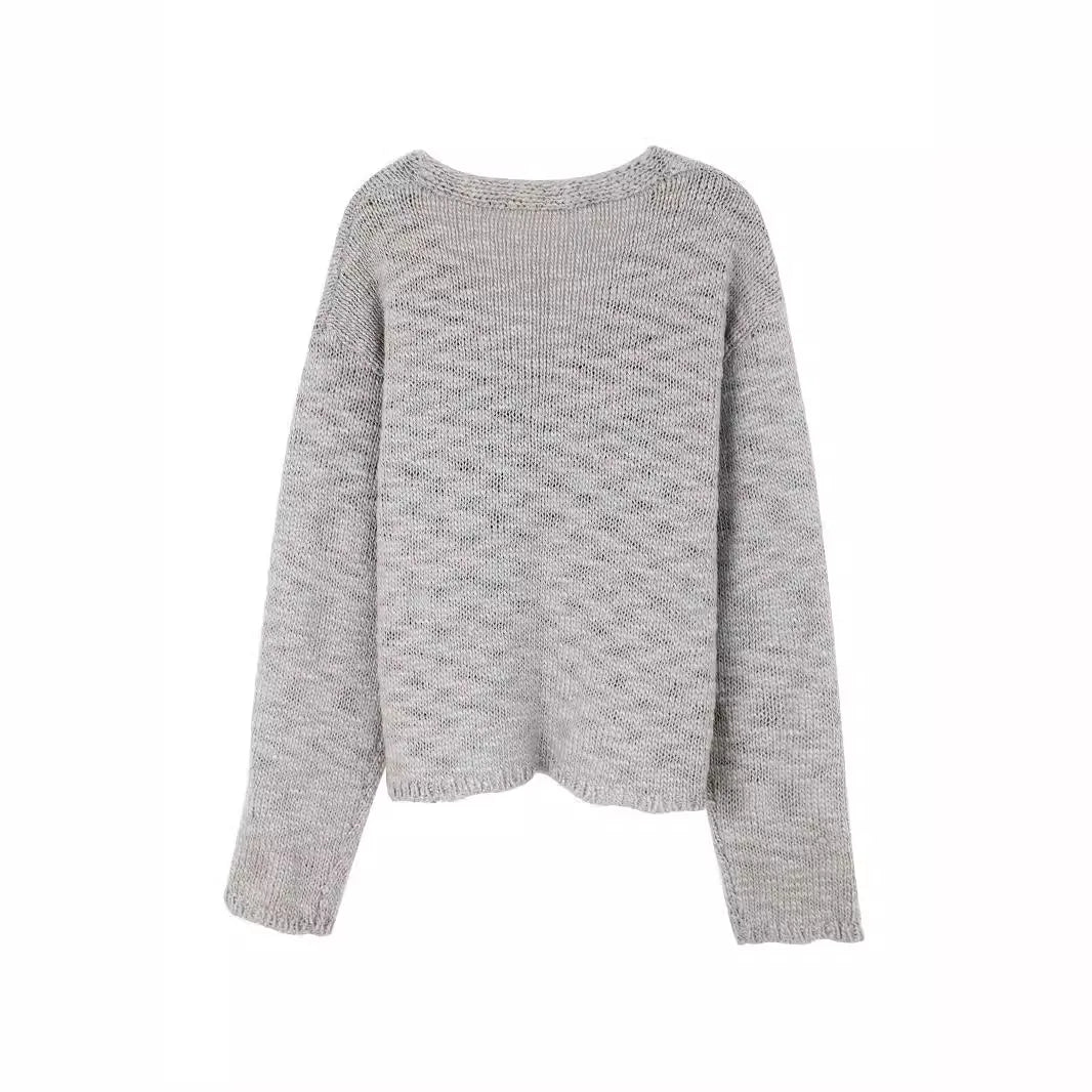 Women's knitted V-neck cardigan, loose coat, spring and autumn