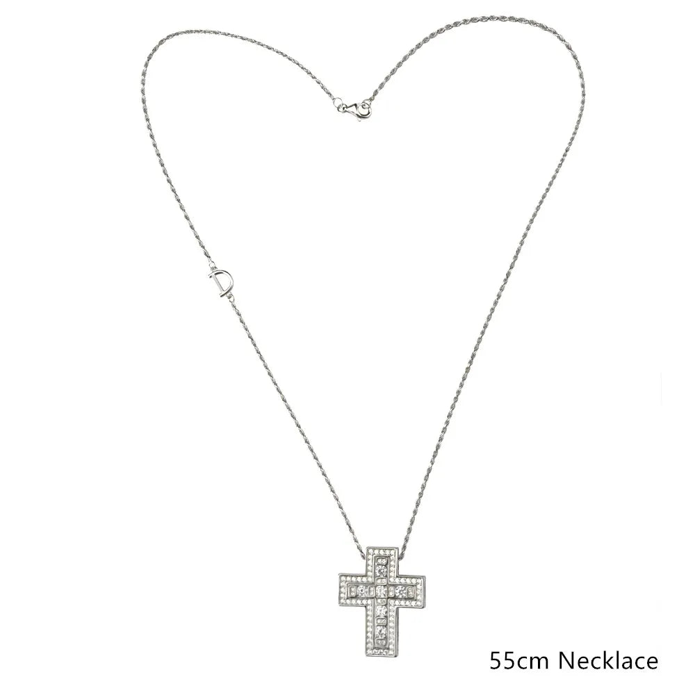 ANDYWEN 925 Sterling Silve Big Double Cross Pendant Long Chain Neckalce 2021 Korea Women High Quality D Twist Chain Jewelry Gift