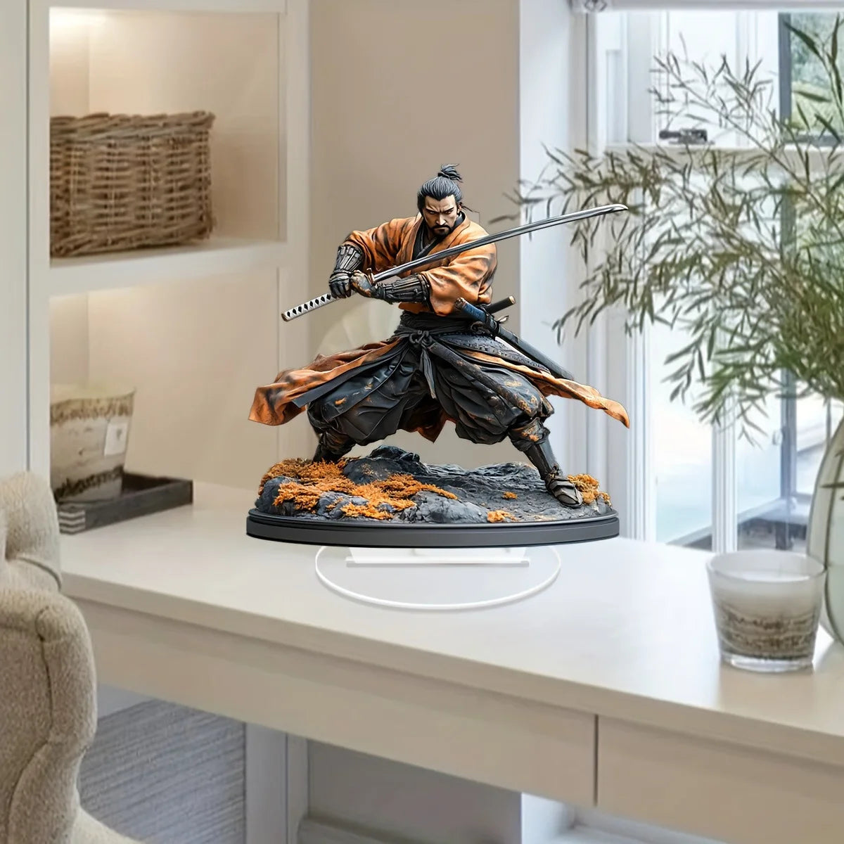 1pcs2D Flat Warrior Acrylic Statue - Traditional Warrior Art Double Sword Decoration, Home Decoration, Office Desk Decoration,