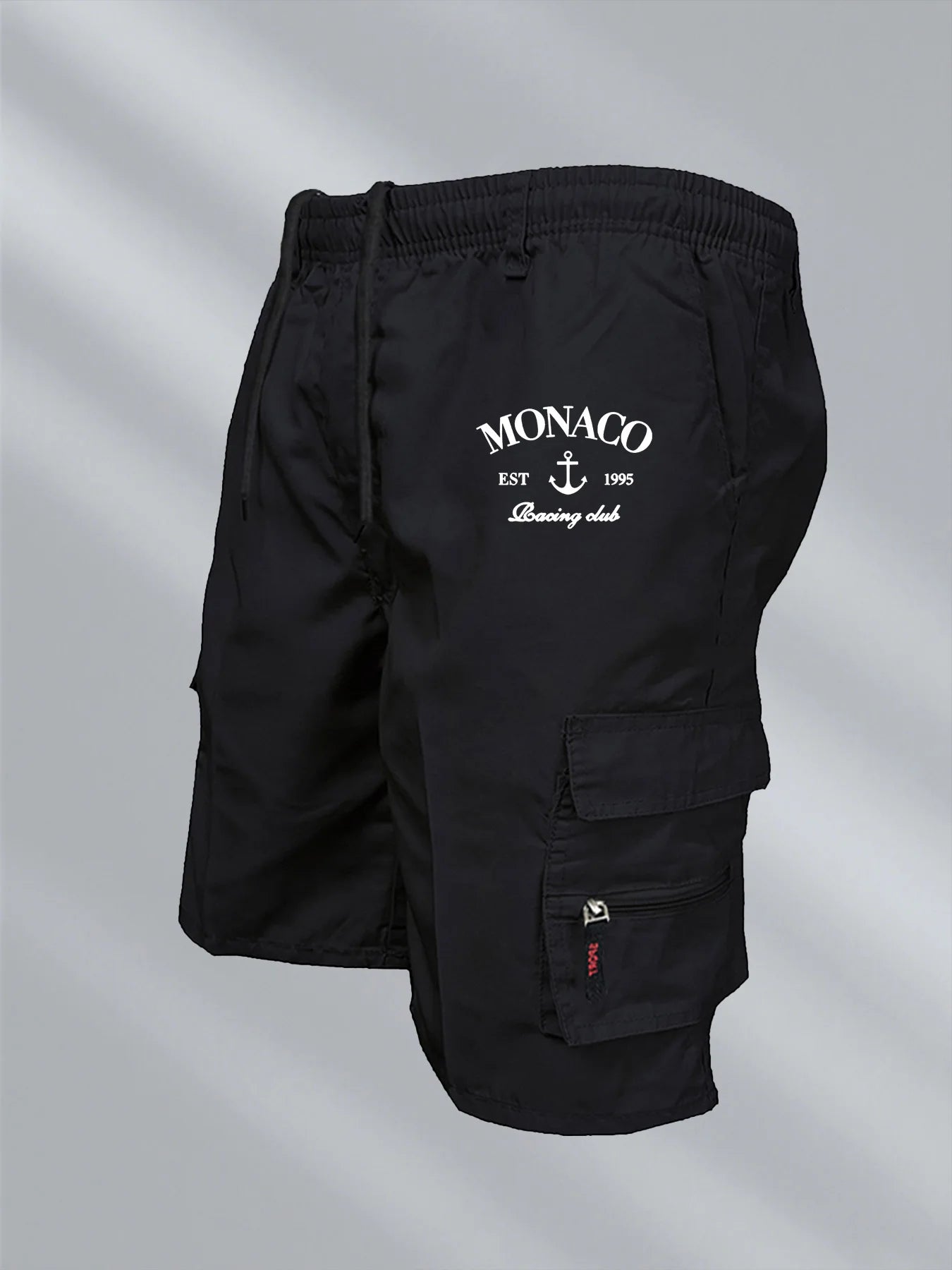 Monaco Flag Printed Cargo Shorts Summer Men's Tactical Shorts Casual Loose Multi-pockets Elastic Waist Work Jogging Short Pants