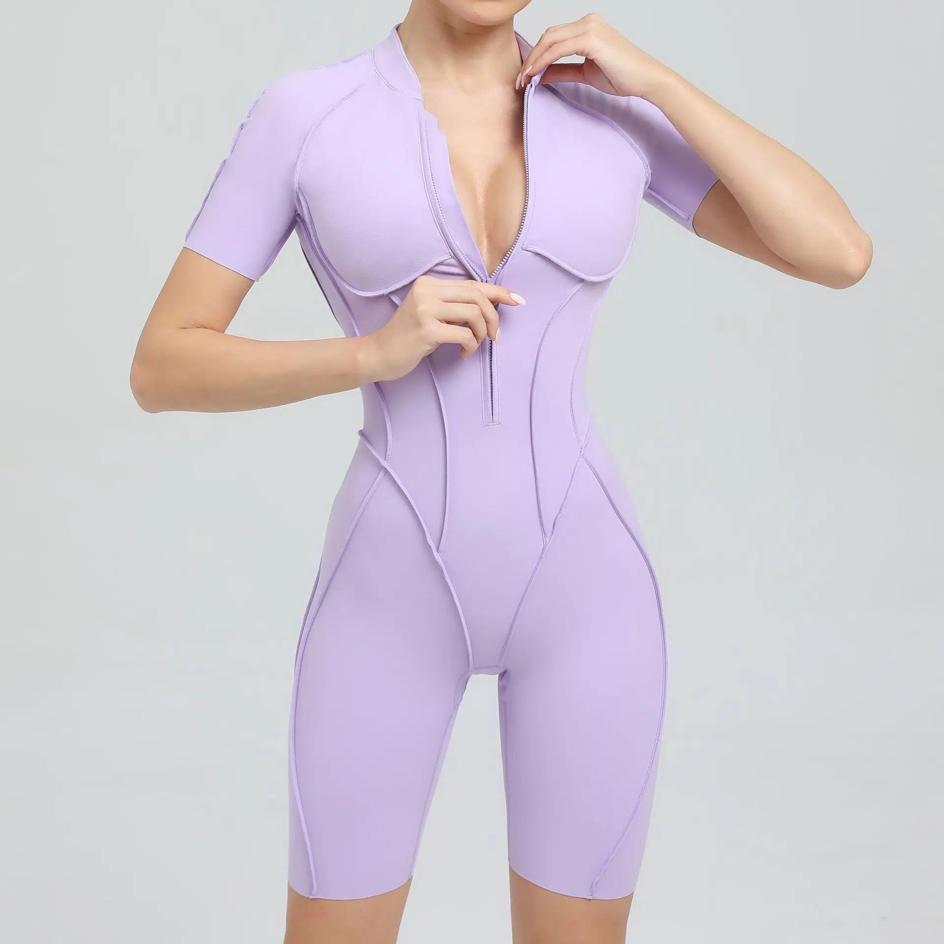Women's Sports Jumpsuit Yoga Fitness Set with zipper & chest cushion Bare Back High elasticity soft fabric Gym workout bodysuit