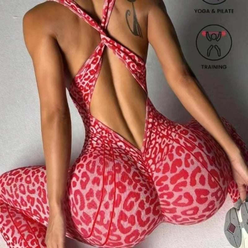 Leopard Jumpsuit for Women Workout Seamless Jumpsuits Yoga Ribbed One Piece Tank Tops Rompers Sleeveless Exercise Jumpsuits