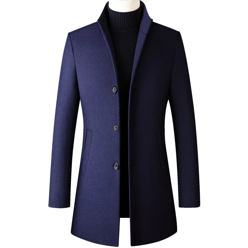 New Autumn and Winter Woolen Coat Mens Medium and Long Wool Woolen Coat Woolen Men Trench Coat