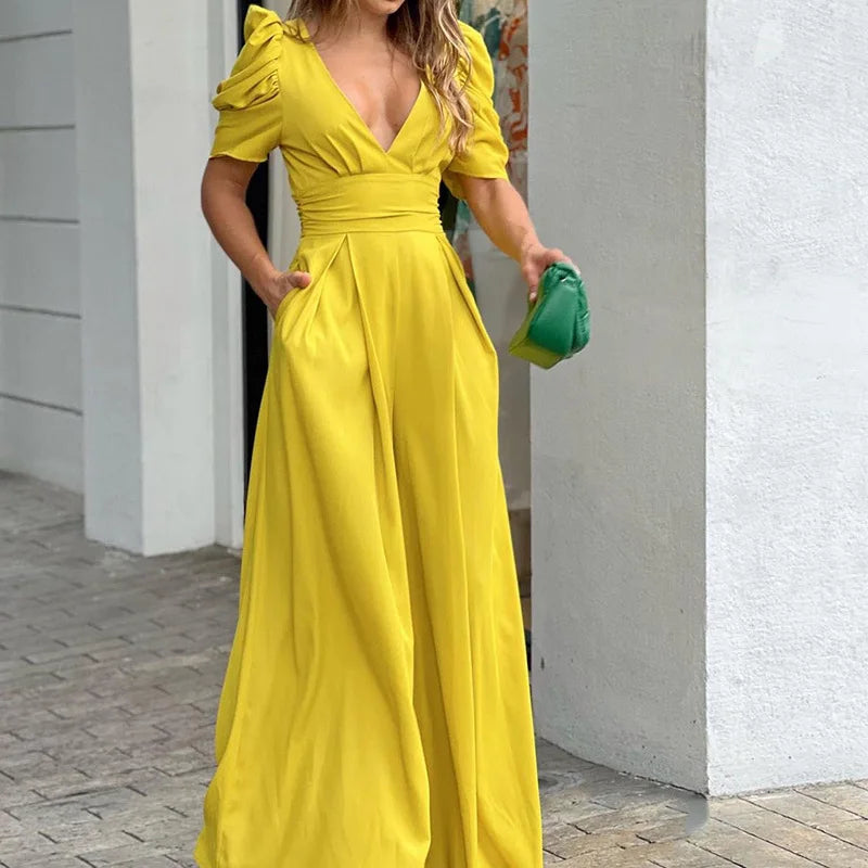 2025 New European American Short-sleeved Fashionable and Elegant Wide-leg Jumpsuits