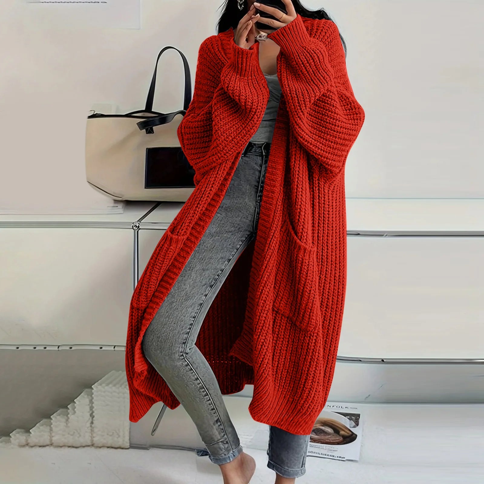 Women's Loose Long Knitted Cardigan Sweater Coat Autumn Winter Long Sleeved Long Knitwear Female Street Fashion Sweater Jacket