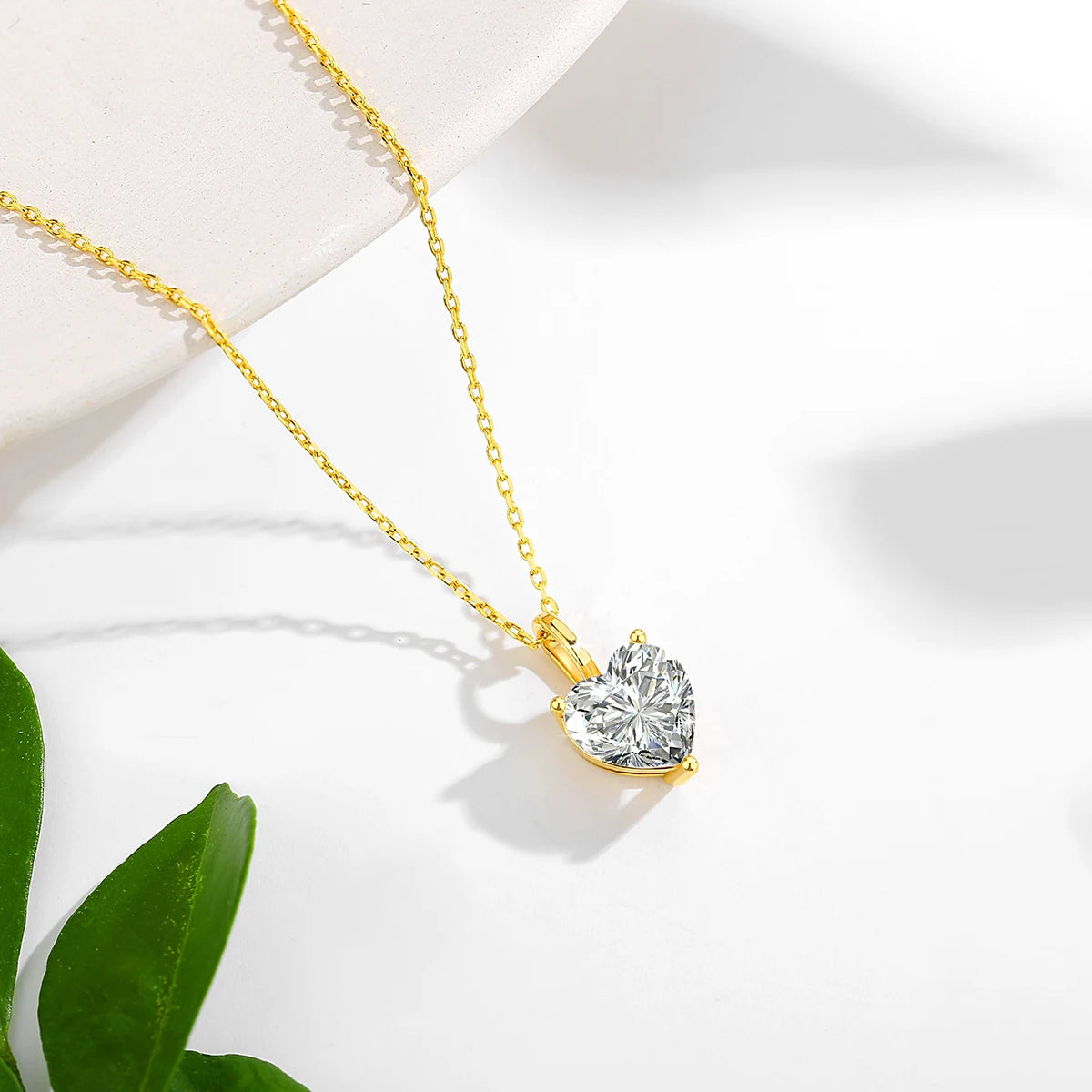 Real 14K Gold Moissanite Stud Earrings Heart Shape Pendant Necklace Au585 Diamond Jewelry Set for Women Engagement Romantic Gift