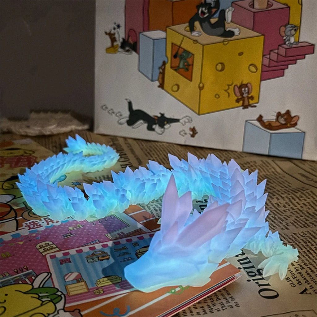3D Printed Dragon Ornament 22/30/45cm Artificial Simulated Dragon Decorations Luminous Desktop Ornament Festival Party Gifts