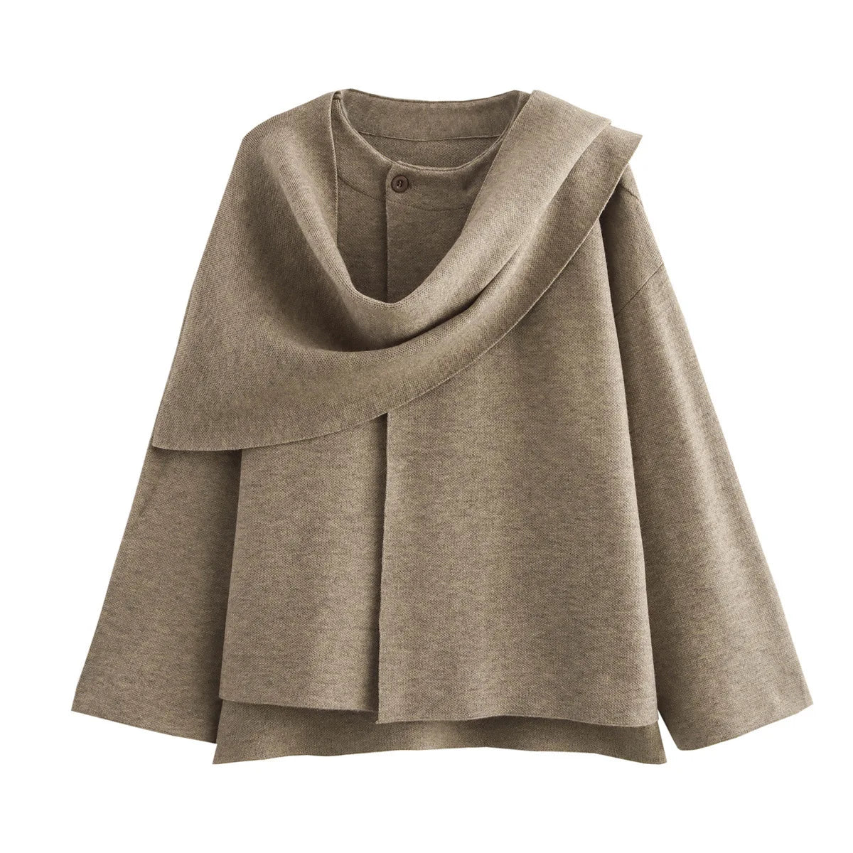 Women Fashion Scarf Decorated Woolen Jacket Casual Solid Long Sleeve Loose Warm Overcoat 2025 Autumn Winter New Lady Chic Coat