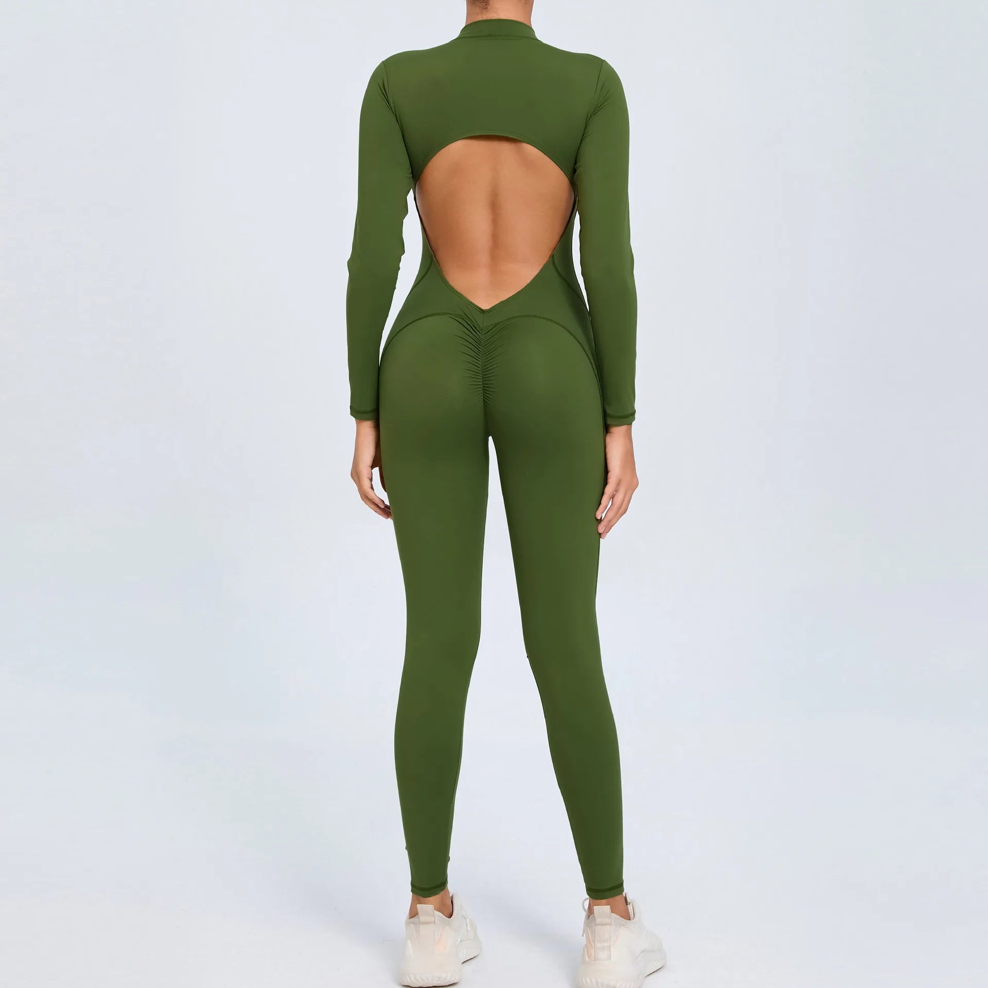 Hearuisavy V Back Sports Jumpsuit Yoga Clothes Rompers Women Long Sleeveles Workout Bodysuits Backless One-piece Suit Female