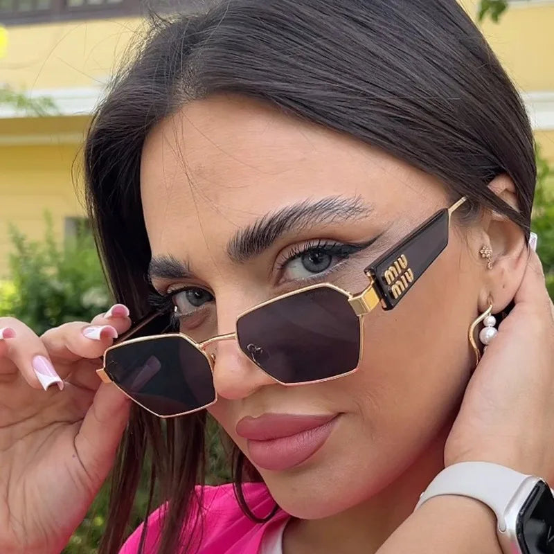 Metal Rectangle Sunglasses Women Fashion High Quality Frame Glasses Vintage Brand Designer Eyewear UV400