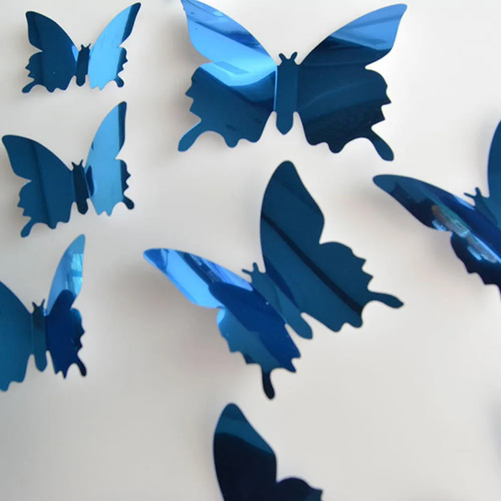 12Pcs/lot 3D Butterfly Mirror Wall Sticker Decal Wall Art Removable Wedding Decoration Kids Room Decoration Sticker