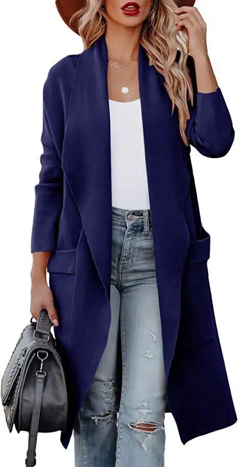 2025 New Women's Coat Long Cardigan Pocket Loose Fashion Elegant Top Simple Versatile Jacket for Female
