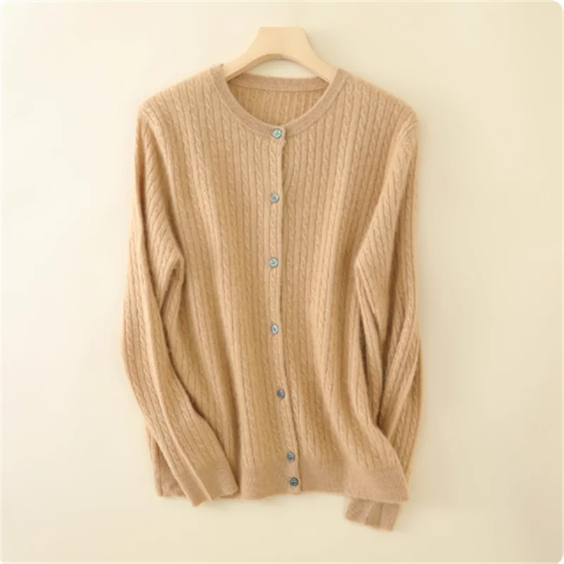 2025 Autumn Winter Women Sweater Solid O Neck Cardigan New Casual Versatile Tops Long Sleeve Single Breasted Cable Knit Sweater