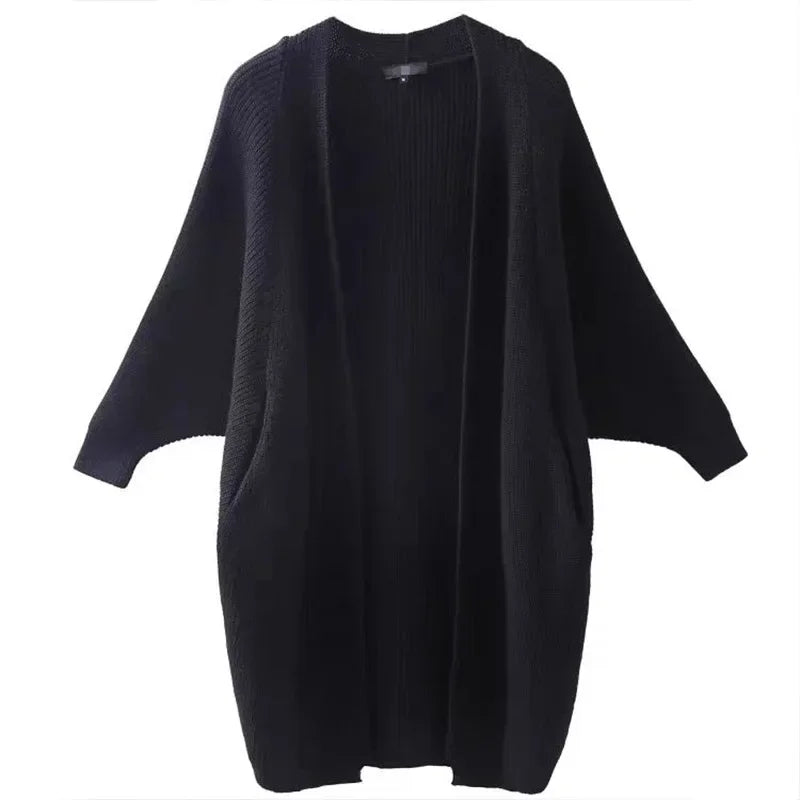 Women's Vintage Loose Casual Knitted Cardigan Autumn Winter Fashion Simple Solid Medium And Long Styles Sweaters Coat
