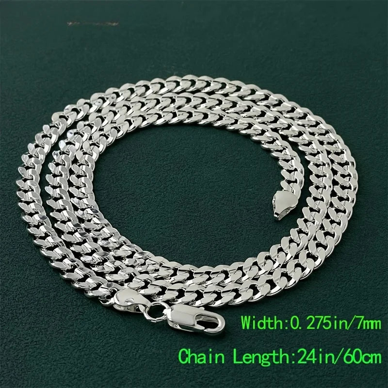 925 Sterling Silver 7mm Cuban Chain Necklace noble charms for women men lady Concave Sideways Design Wedding Jewelry