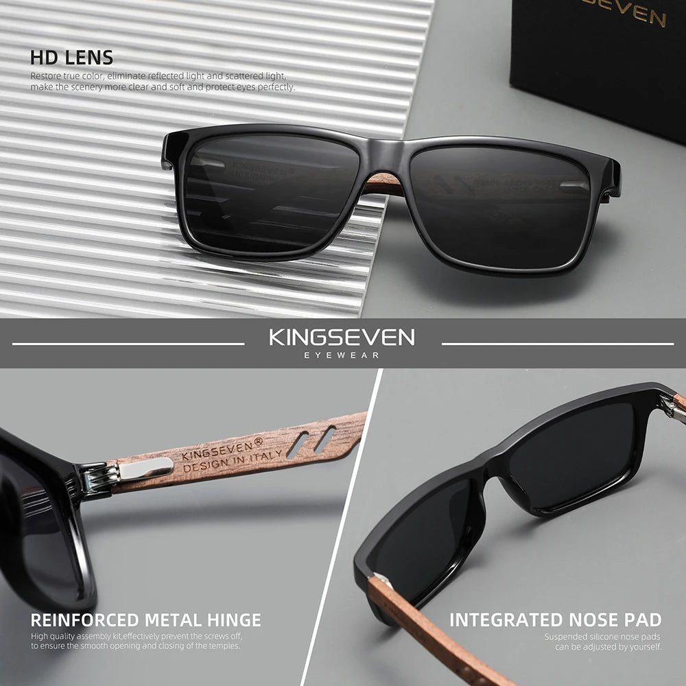 KINGSEVEN Classical Vintage Wooden Sunglasses Men's UV400 Polarized Walnut Retro Glasses Women Male Outdoor Eye Protect Eyewear