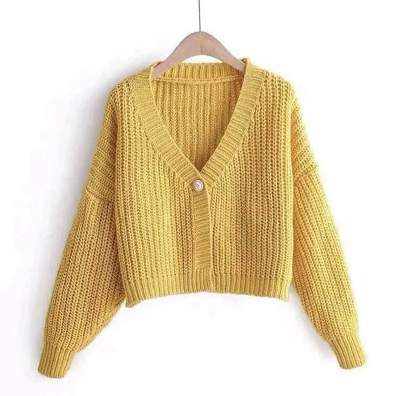 Women's Short Sweater Cardigan Sweet Cute College Style Single Button Knitted Cardigans Autumn Winter Thicken V-Neck Knitweat