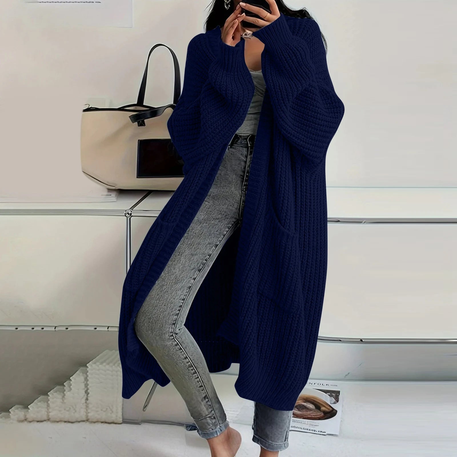 Women's Loose Long Knitted Cardigan Sweater Coat Autumn Winter Long Sleeved Long Knitwear Female Street Fashion Sweater Jacket